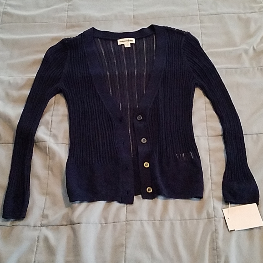 MAISON JULES SHEER CARDIGAN SWEATER.
